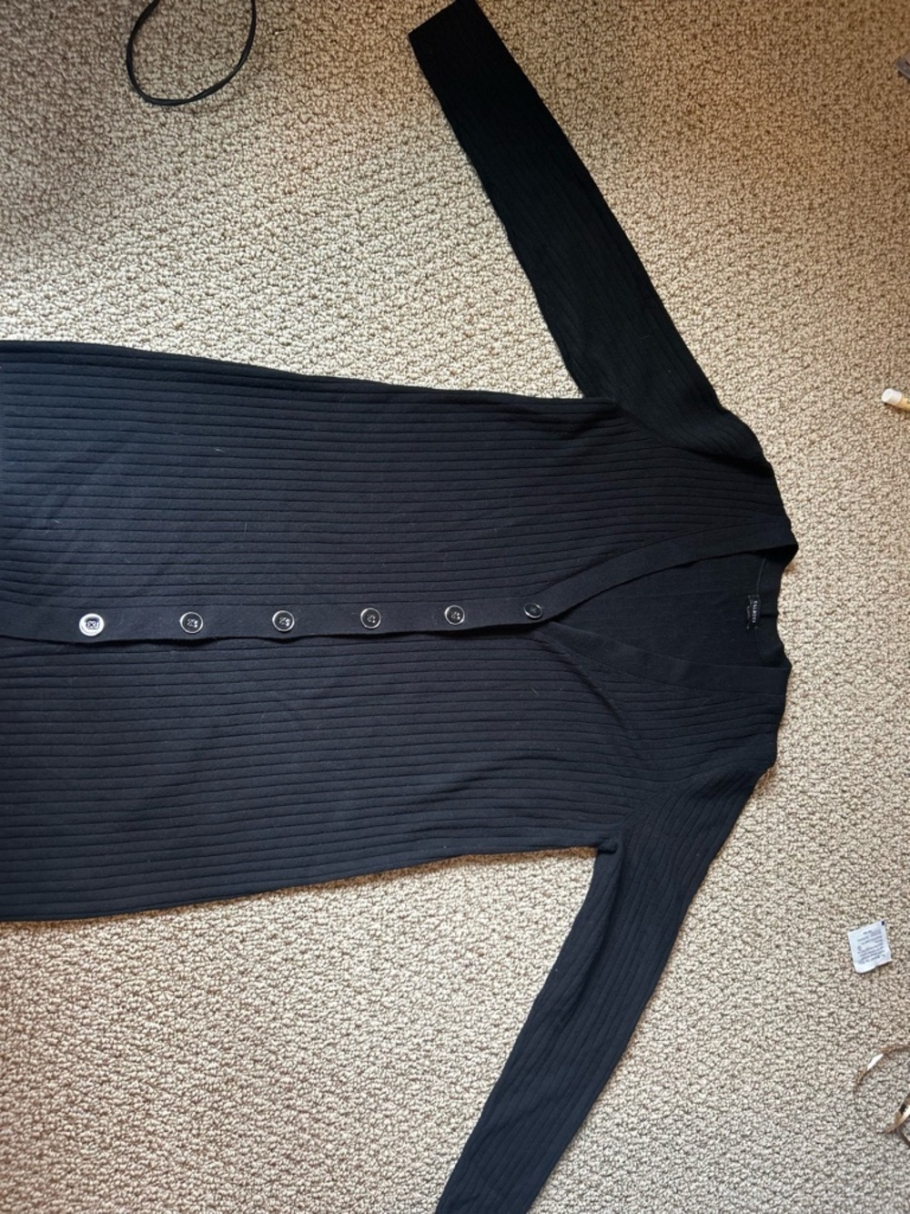 Talbots Black Ribbed Button-Front Long Cardigan